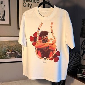 Custom Made Bad Bunny XL White Crew Neck Short Sleeve Graphic Shirt